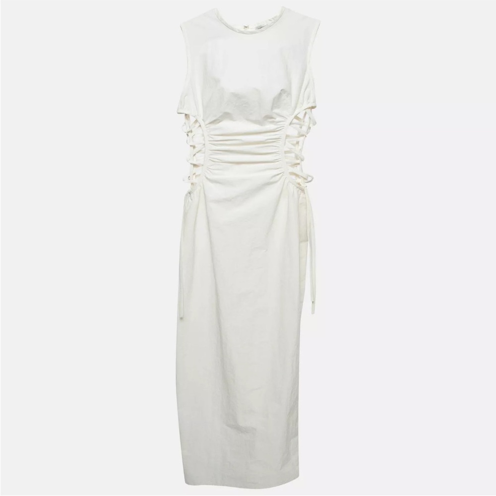 Christopher Esber off white ruched side laced shell dress